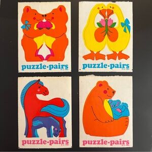 1983 Adorable Puzzle Pairs Vintage Stickers by Illuminations Lot of 4 Vintage